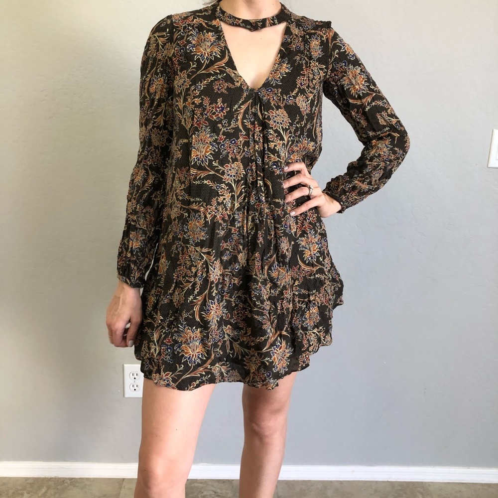 Zara Brown Retro Floral Tunic